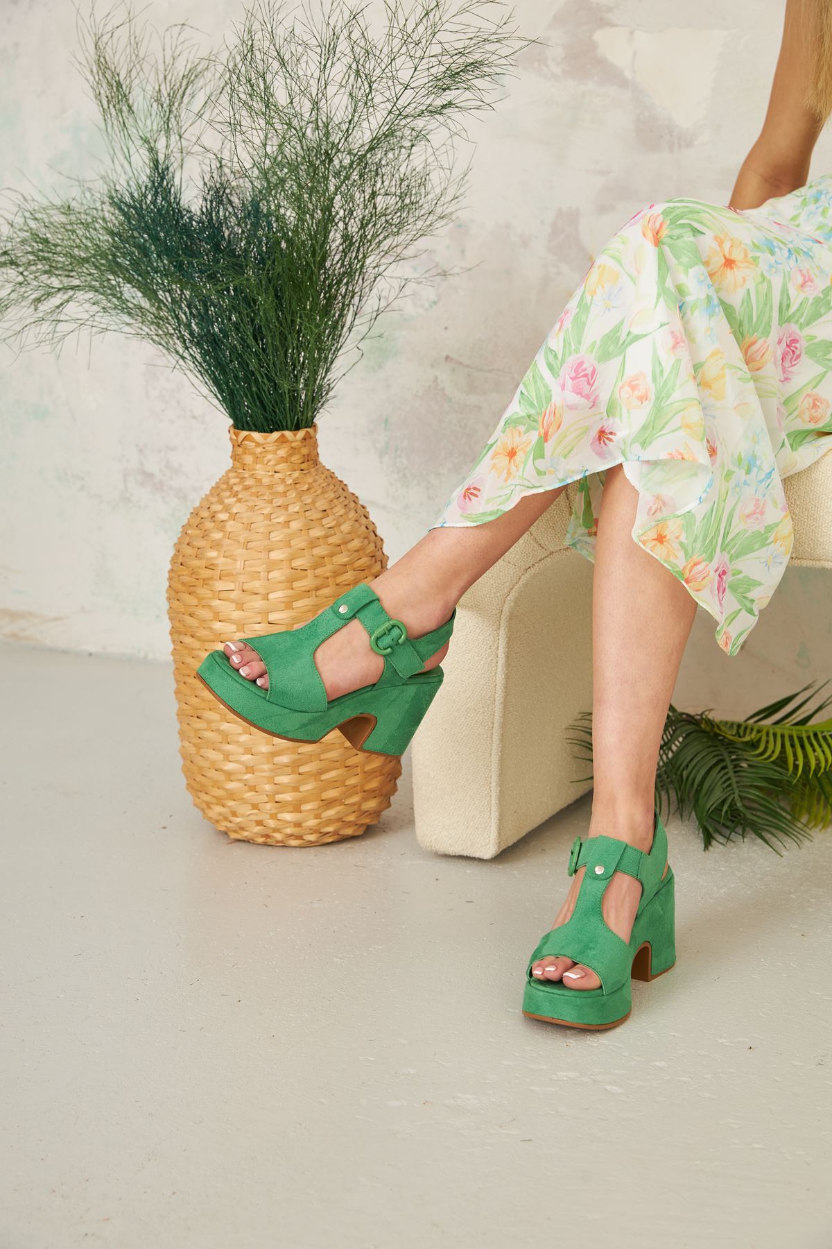 Kadın Topuklu Sandalet- YESIL SUET