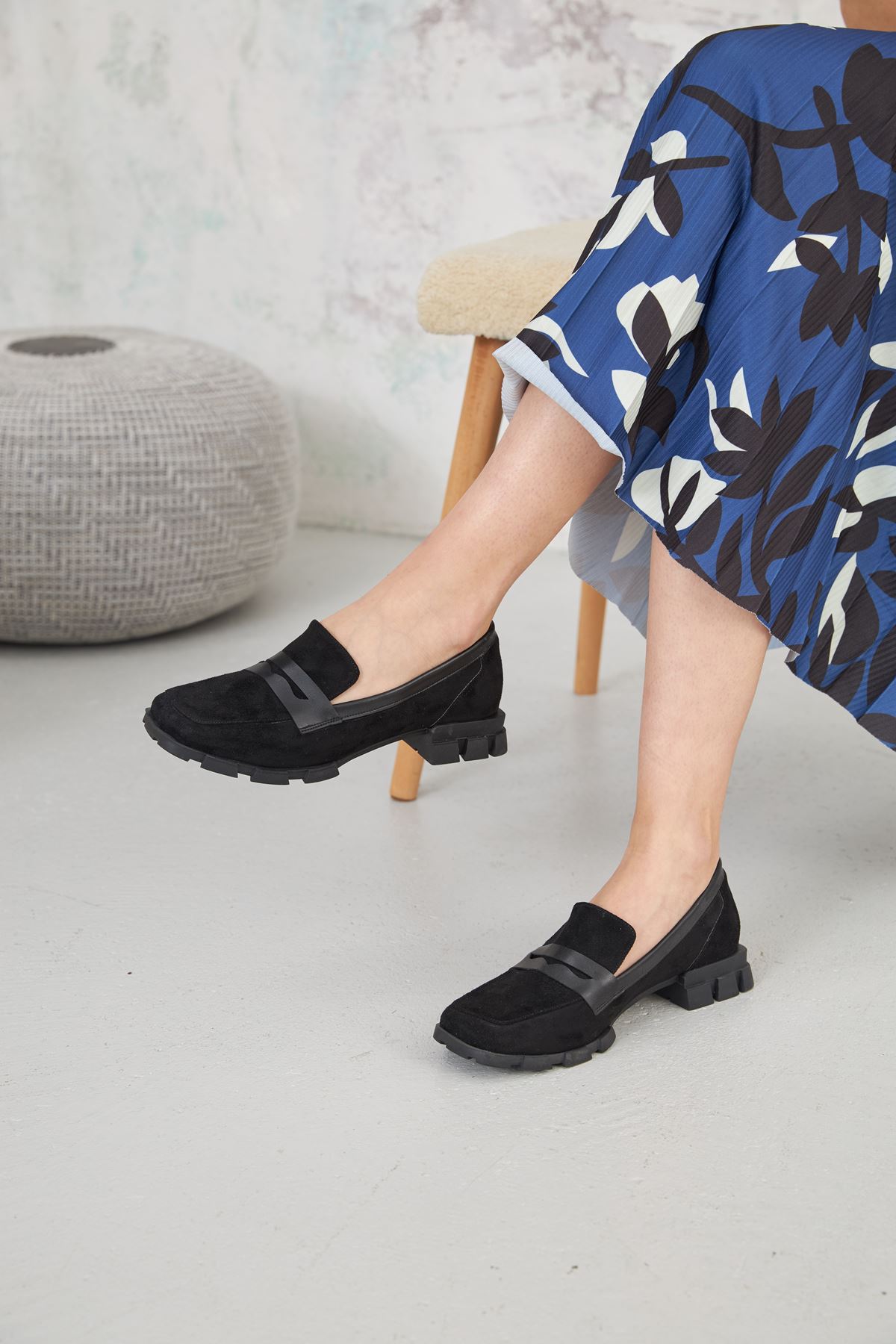 Kadın Loafer Ayakkabı- SIYAH SUET