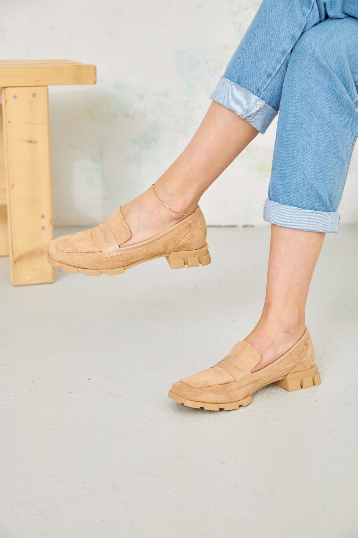 Kadın Loafer Ayakkabı-NUDE SUET